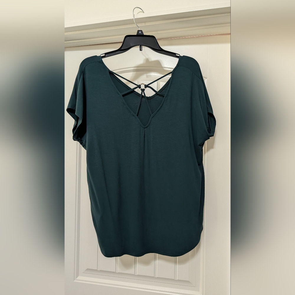 Papermoon Dark Green Short Sleeve Top with Back Straps